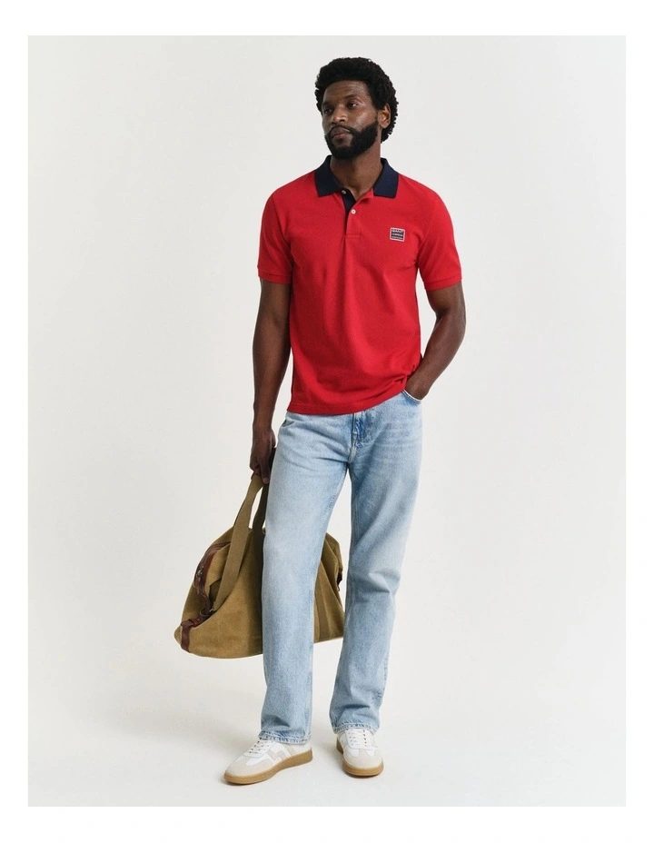 Contrast Polo Shirt in Ruby Red image 4