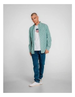 Regular Fit Classic Striped Poplin Shirt in Deep Green