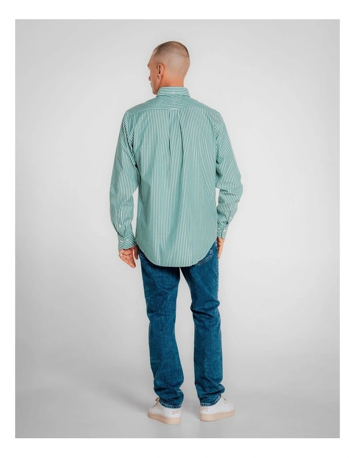 Regular Fit Classic Striped Poplin Shirt in Deep Green image 2