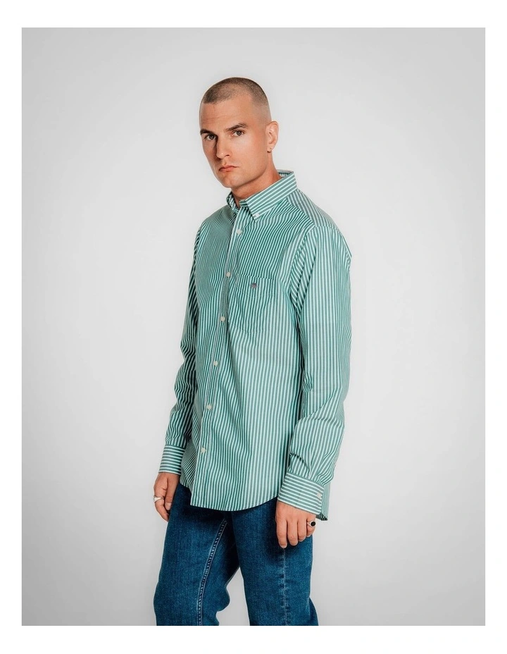 Regular Fit Classic Striped Poplin Shirt in Deep Green image 4