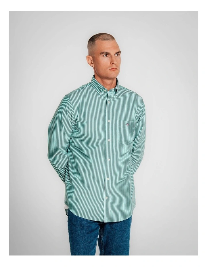 Regular Fit Classic Striped Poplin Shirt in Deep Green image 5