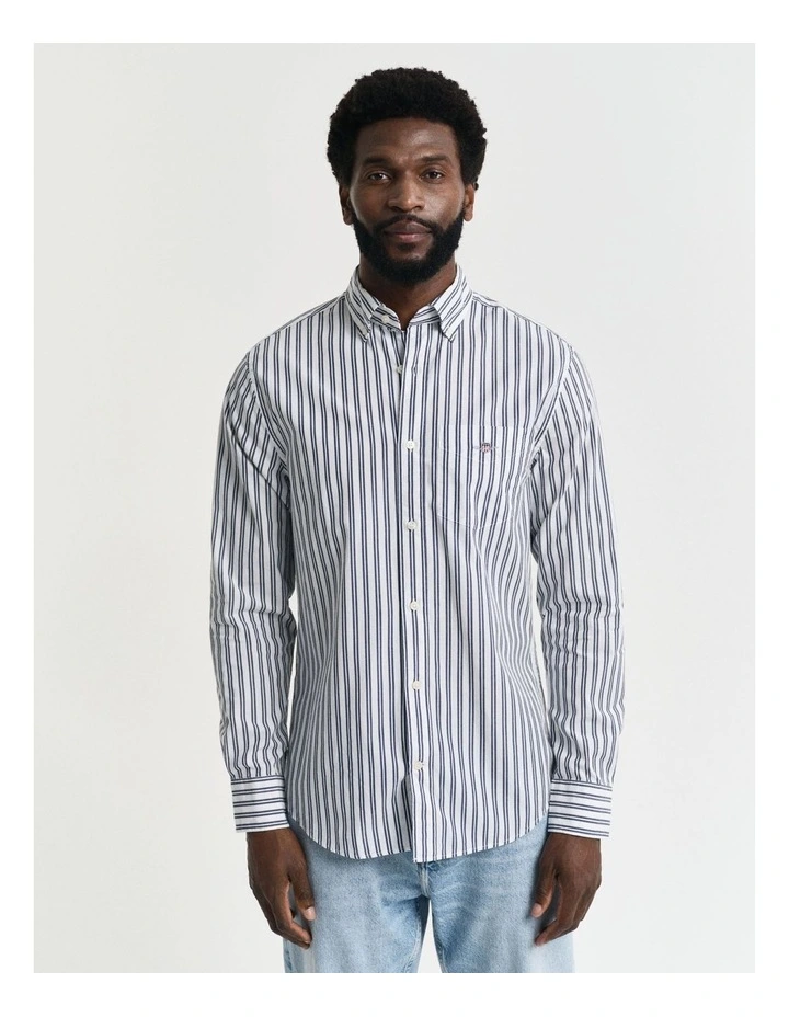 Regular Fit Striped Classic Poplin Shirt in White image 3