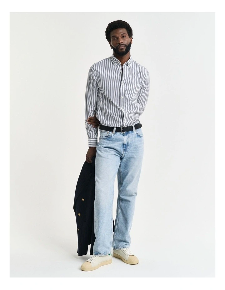 Regular Fit Striped Classic Poplin Shirt in White image 4