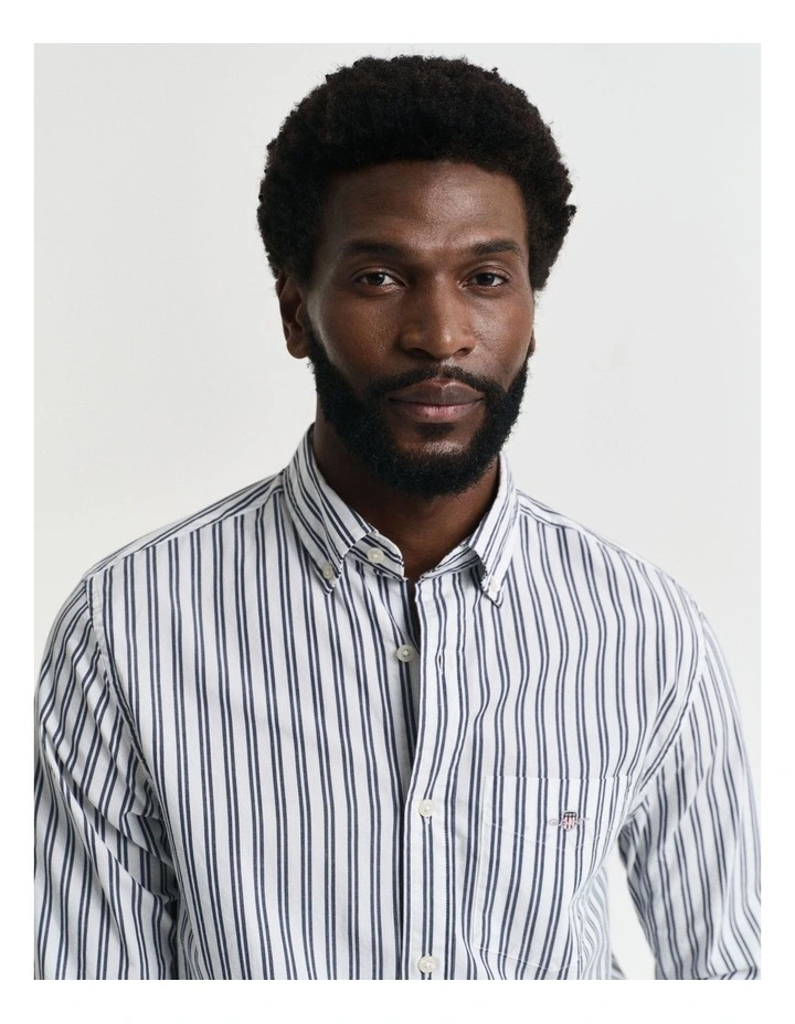 Regular Fit Striped Classic Poplin Shirt in White image 5