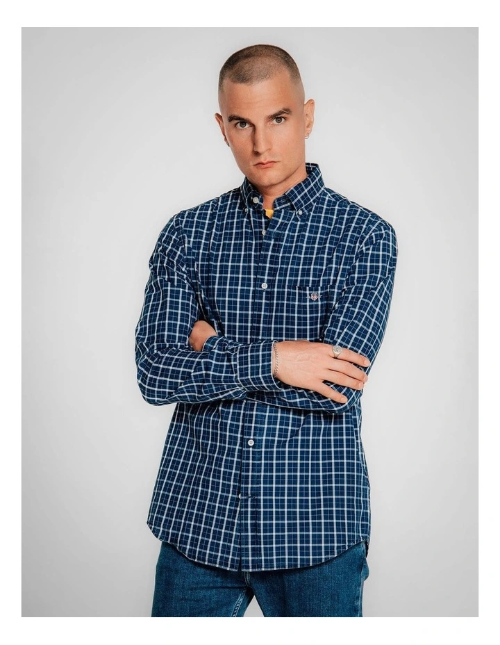 Regular Fit Check Shirt in Dark Indigo image 3