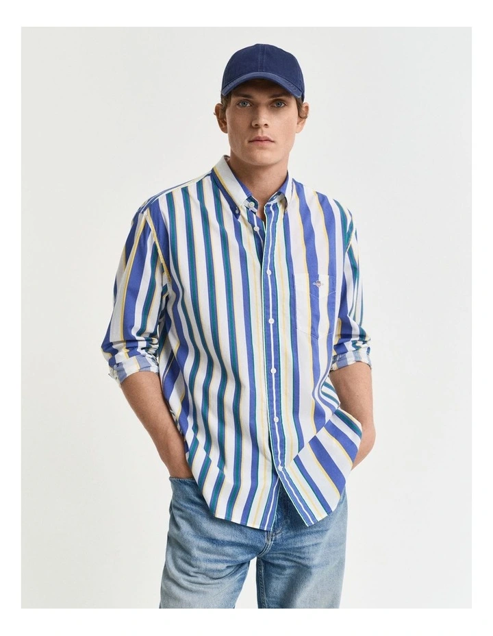Relaxed Fit Stripe Print Shirt in Multicolor image 1
