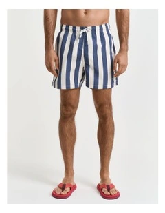 Block Stripe Swim Shorts in Dusty Navy