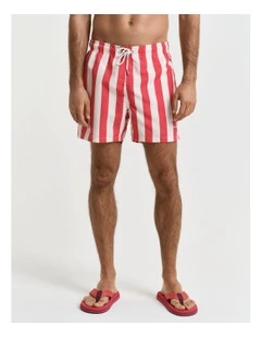 Block Stripe Swim Shorts in Watermelon Red
