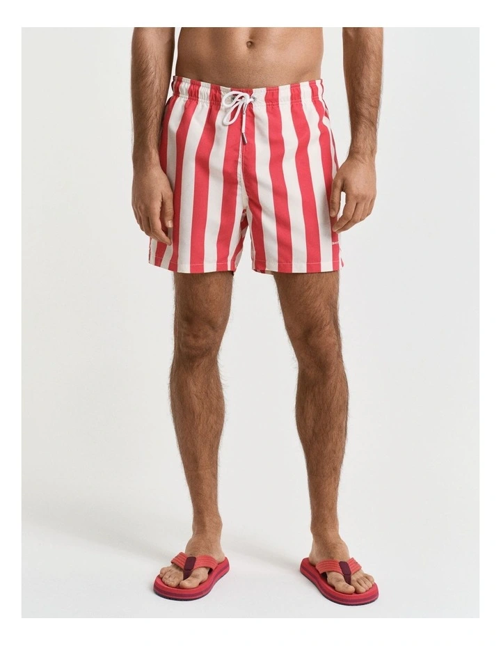 Block Stripe Swim Shorts in Watermelon Red image 1