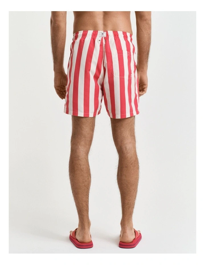 Block Stripe Swim Shorts in Watermelon Red image 2