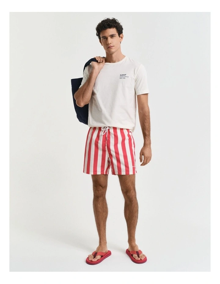 Block Stripe Swim Shorts in Watermelon Red image 3