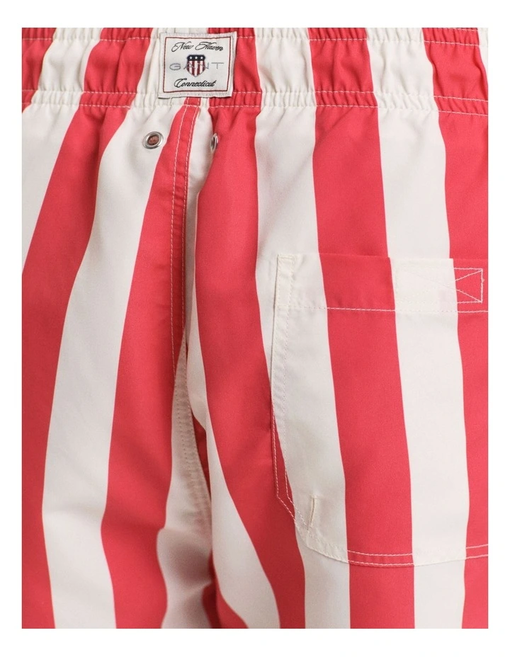 Block Stripe Swim Shorts in Watermelon Red image 4