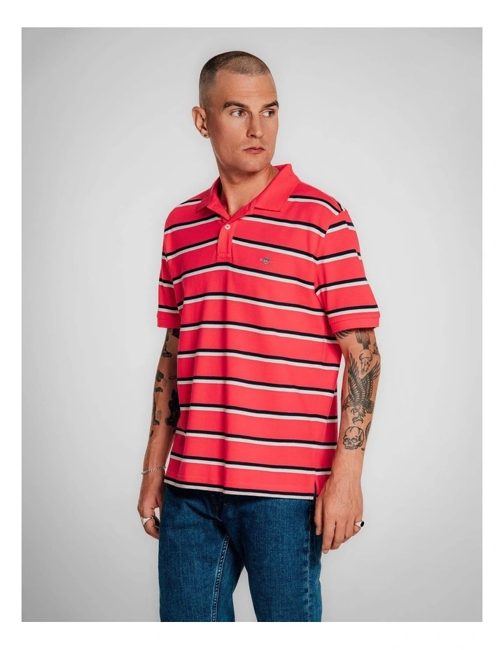 Striped Polo Shirt in Watermelon Red image 1