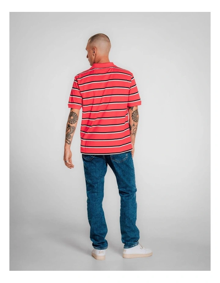 Striped Polo Shirt in Watermelon Red image 2