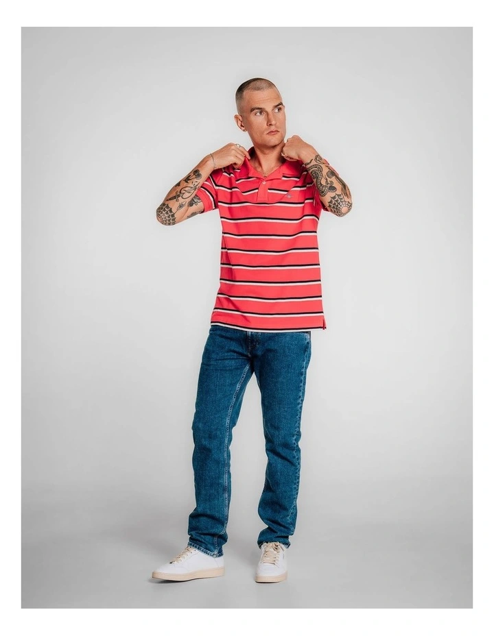 Striped Polo Shirt in Watermelon Red image 3
