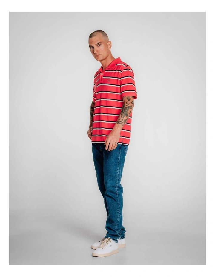 Striped Polo Shirt in Watermelon Red image 4