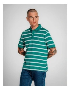 Striped Polo Shirt in Deep Green
