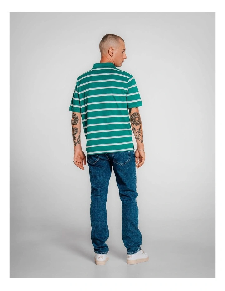 Striped Polo Shirt in Deep Green image 2