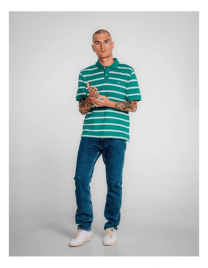 Striped Polo Shirt in Deep Green image 3