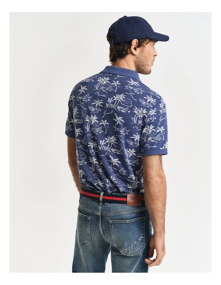 Island Print Polo Shirt in Dusty Navy image 2