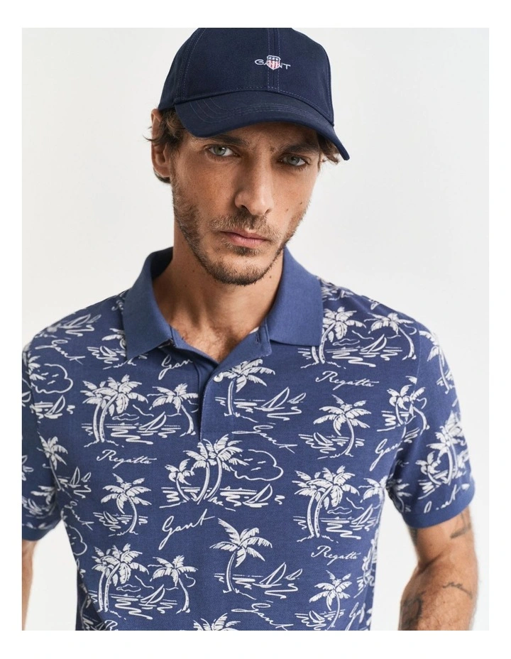 Island Print Polo Shirt in Dusty Navy image 4