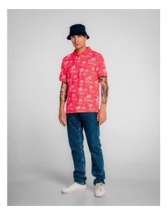 Island Print Polo Shirt in Watermelon Red