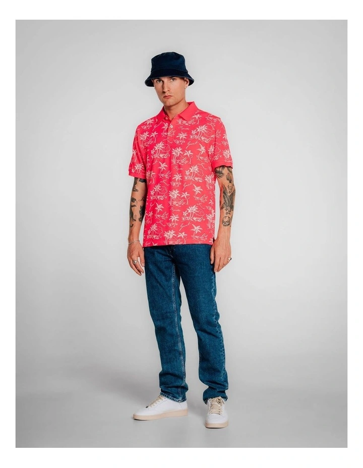 Island Print Polo Shirt in Watermelon Red image 1