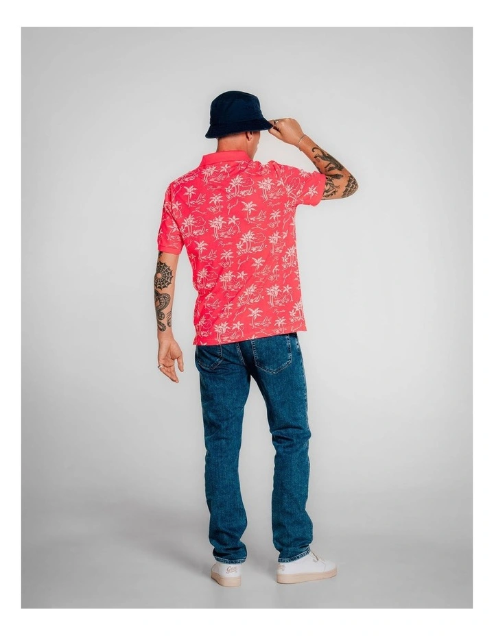 Island Print Polo Shirt in Watermelon Red image 2