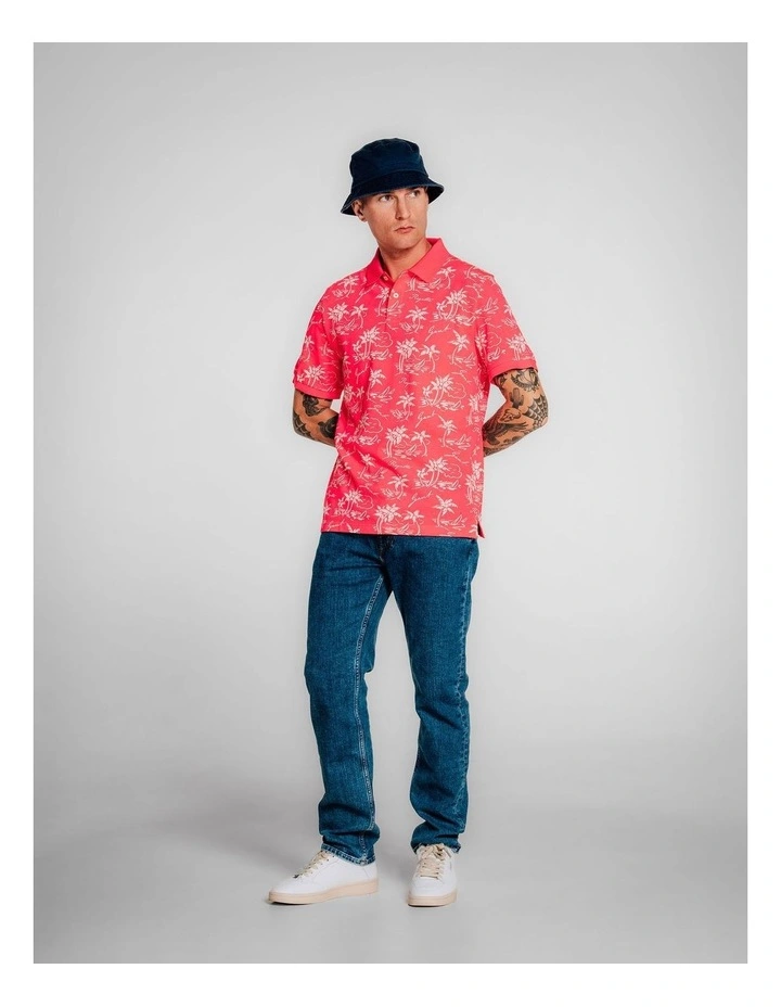 Island Print Polo Shirt in Watermelon Red image 4