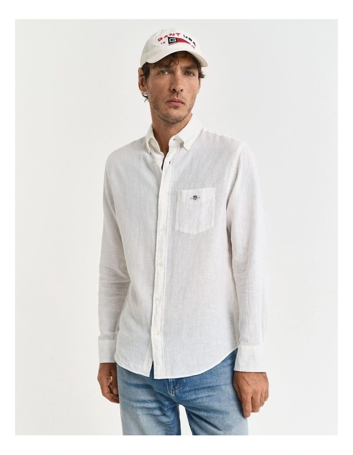 Regular Fit Cotton Linen Shirt in White image 1