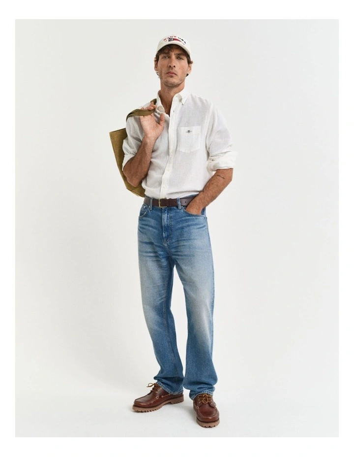 Regular Fit Cotton Linen Shirt in White image 5