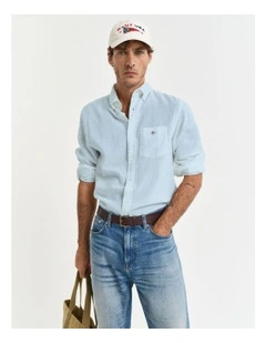 Regular Fit Cotton Linen Shirt in Fresh Blue