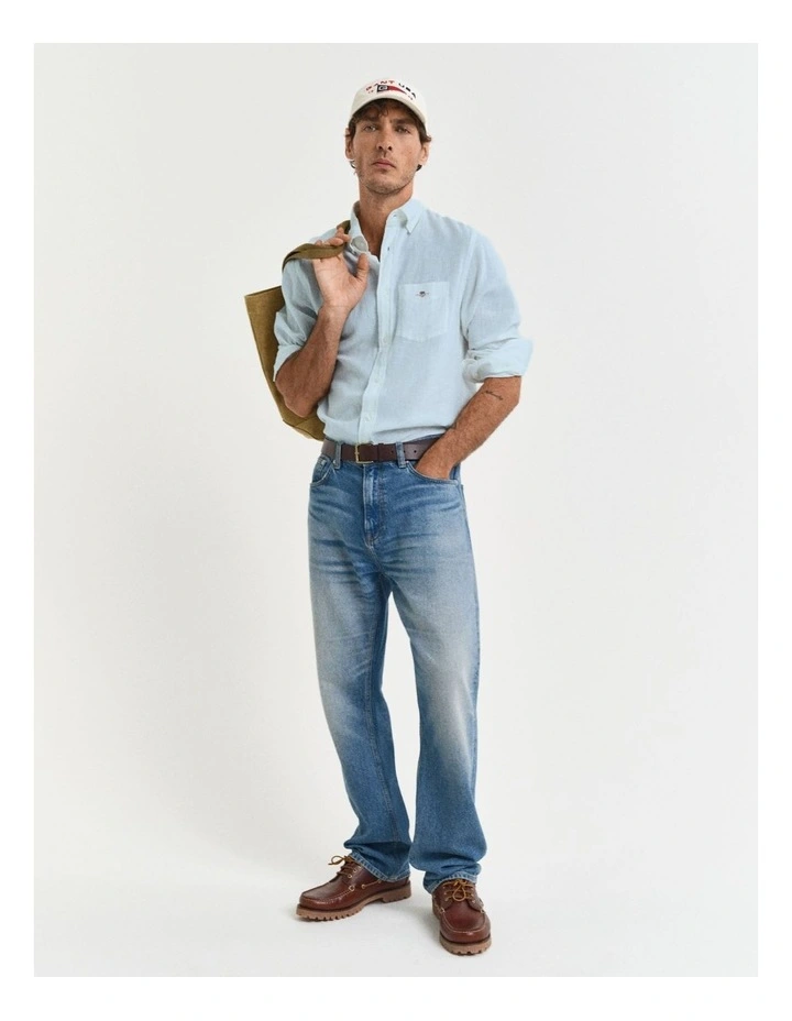 Regular Fit Cotton Linen Shirt in Fresh Blue image 3