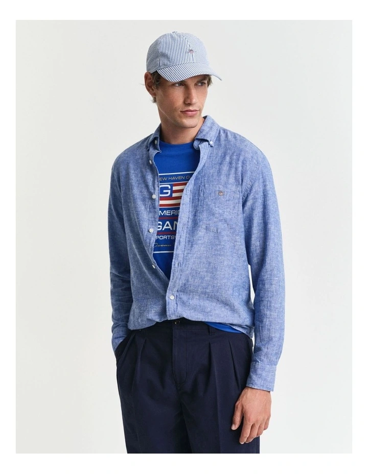 Regular Fit Cotton Linen Shirt in Rich Blue image 1