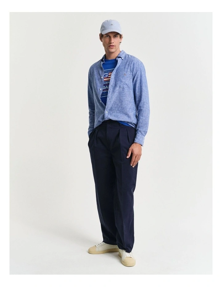 Regular Fit Cotton Linen Shirt in Rich Blue image 3