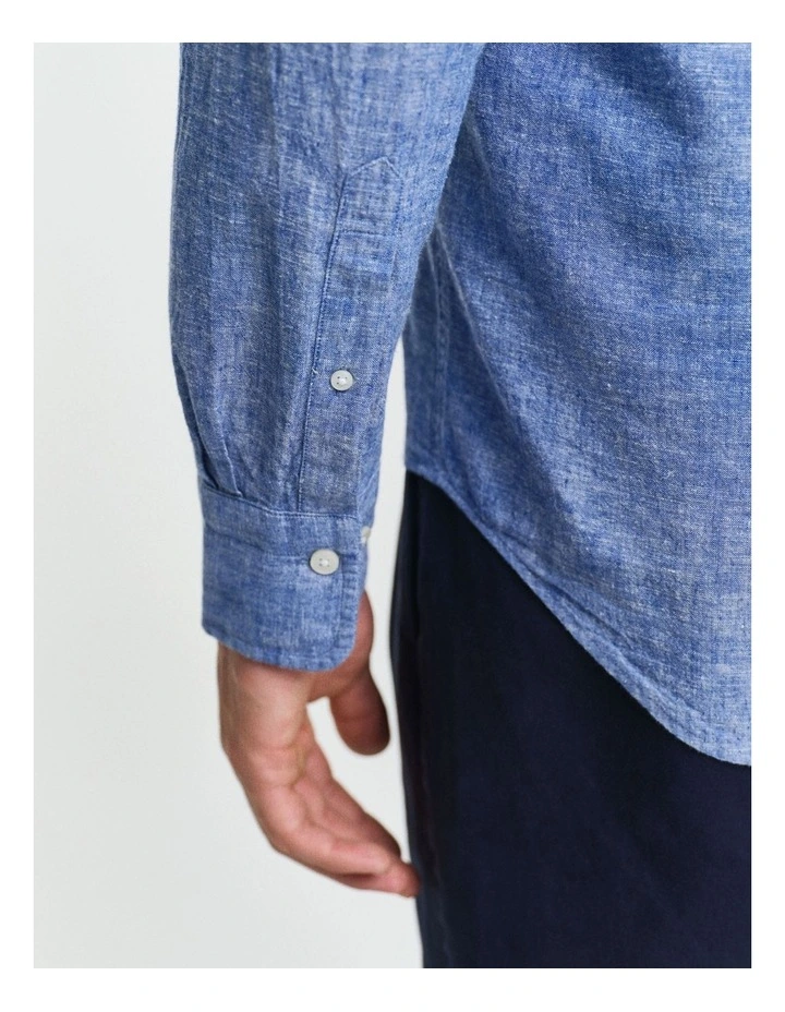 Regular Fit Cotton Linen Shirt in Rich Blue image 4