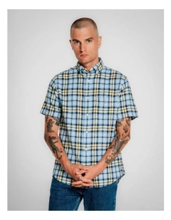 Regular Fit Linen Check Short Sleeve Shirt in Banana Yellow