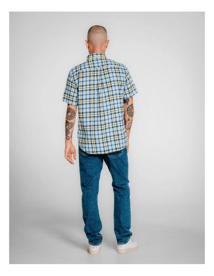 Regular Fit Linen Check Short Sleeve Shirt in Banana Yellow image 2