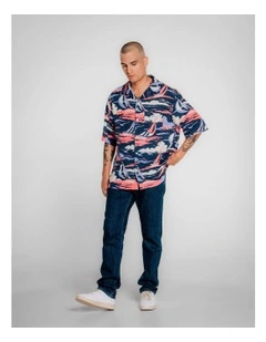 Relaxed Fit Sailing Print Shirt in Persian Blue
