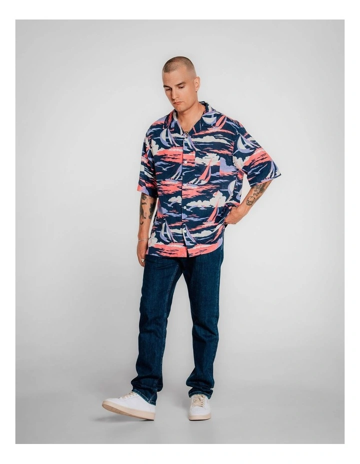 Relaxed Fit Sailing Print Shirt in Persian Blue image 1