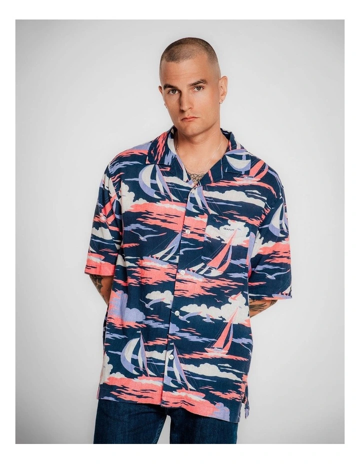 Relaxed Fit Sailing Print Shirt in Persian Blue image 4