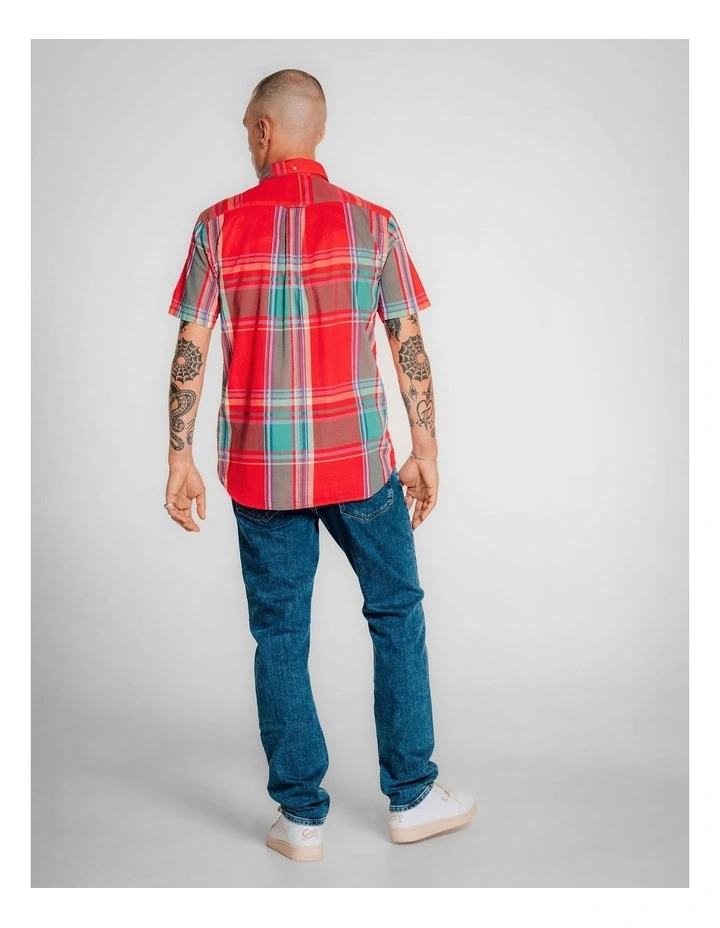 Regular Fit Short Sleeve Madras Shirt in Watermelon Red image 2