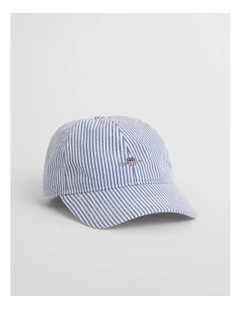 Striped Seersucker Cap in Rich Blue