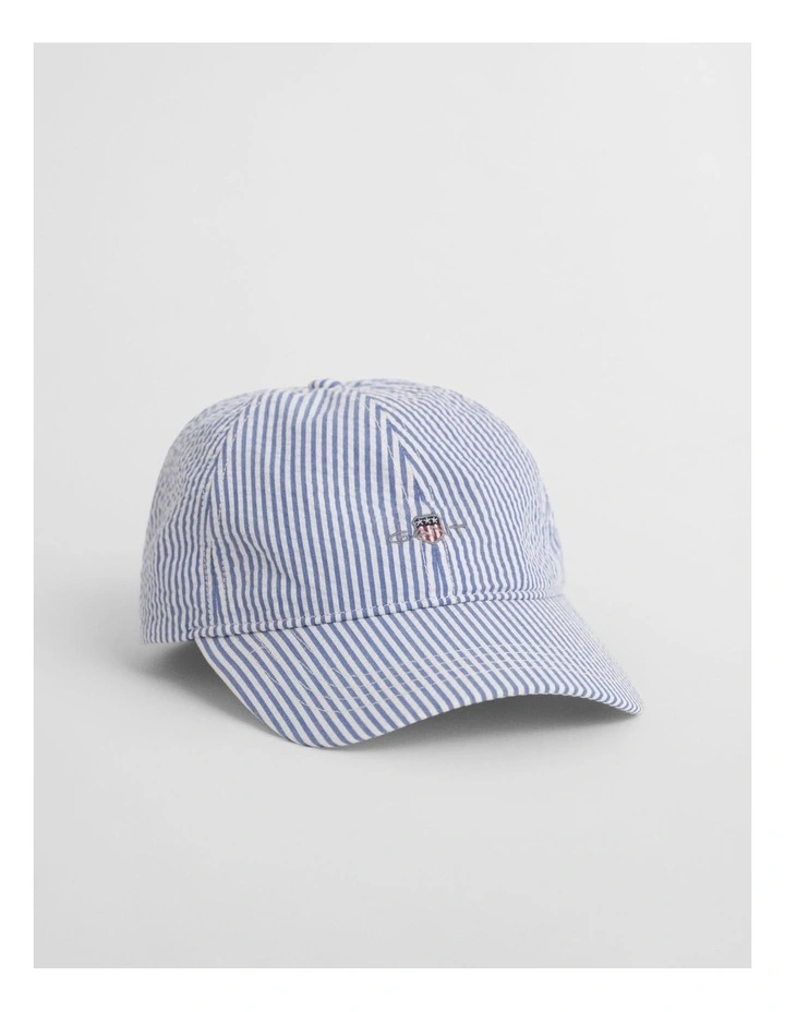 Striped Seersucker Cap in Rich Blue image 1