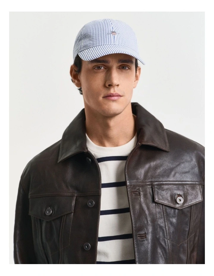 Striped Seersucker Cap in Rich Blue image 3