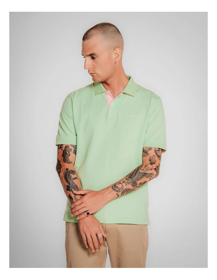 Contrast Piqu Polo Shirt in Apple Green image 1