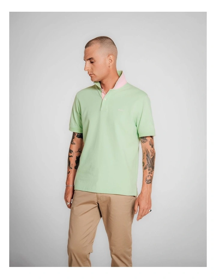 Contrast Piqu Polo Shirt in Apple Green image 3