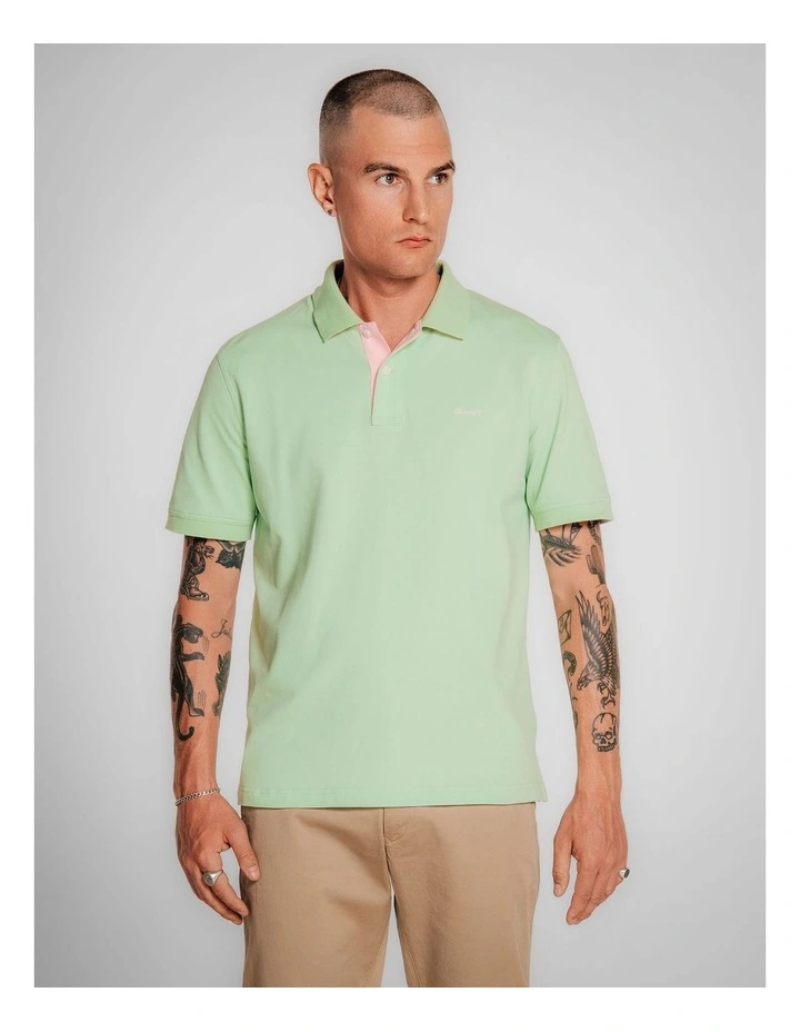 Contrast Piqu Polo Shirt in Apple Green image 4