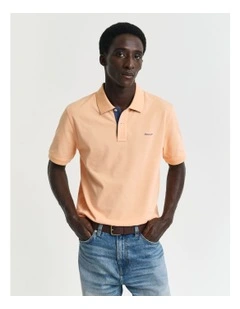 Contrast Piqu Polo Shirt in Peachy Orange