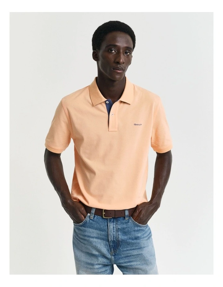 Contrast Piqu Polo Shirt in Peachy Orange image 1